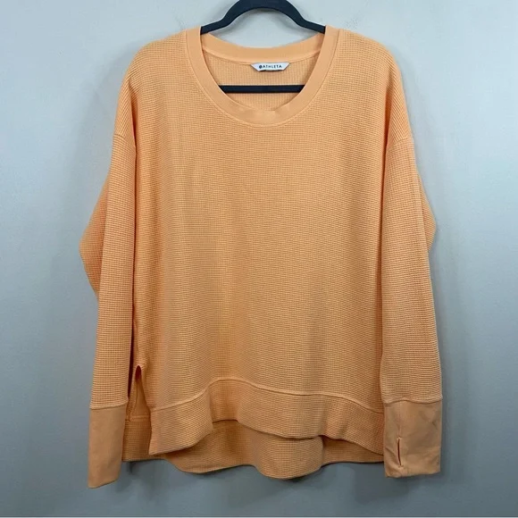 Athleta Coaster Luxe Waffle Knit Long Sleeve Sweatshirt in Orange size XL - Picture 2 of 10